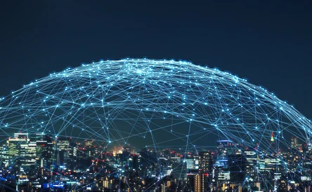 Smart city and communication network concept. 5G. LPWA (Low Power Wide Area). Wireless communication.