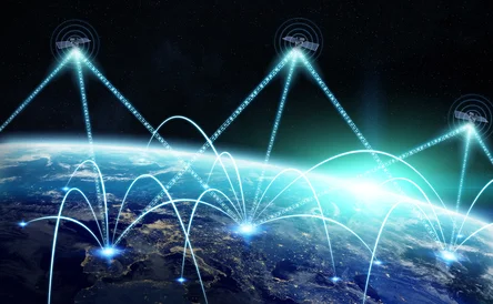 Network and satellite data exchange over planet earth in space 3D rendering elements of this image furnished by NASA