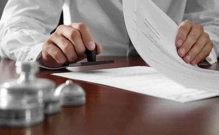 Notary public in office stamping documents