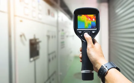 technician use thermal imaging camera to check temperature in factory