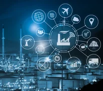 Industry 4.0 concept, smart factory with icon flow automation and data exchange in manufacturing technologies.
