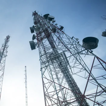 Telecommunication mast TV antennas with blue sky in the morning